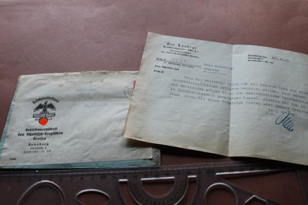 alter Brief mit Inhalt vom Reichsnährbund Kreisbauernschaft Bensberg